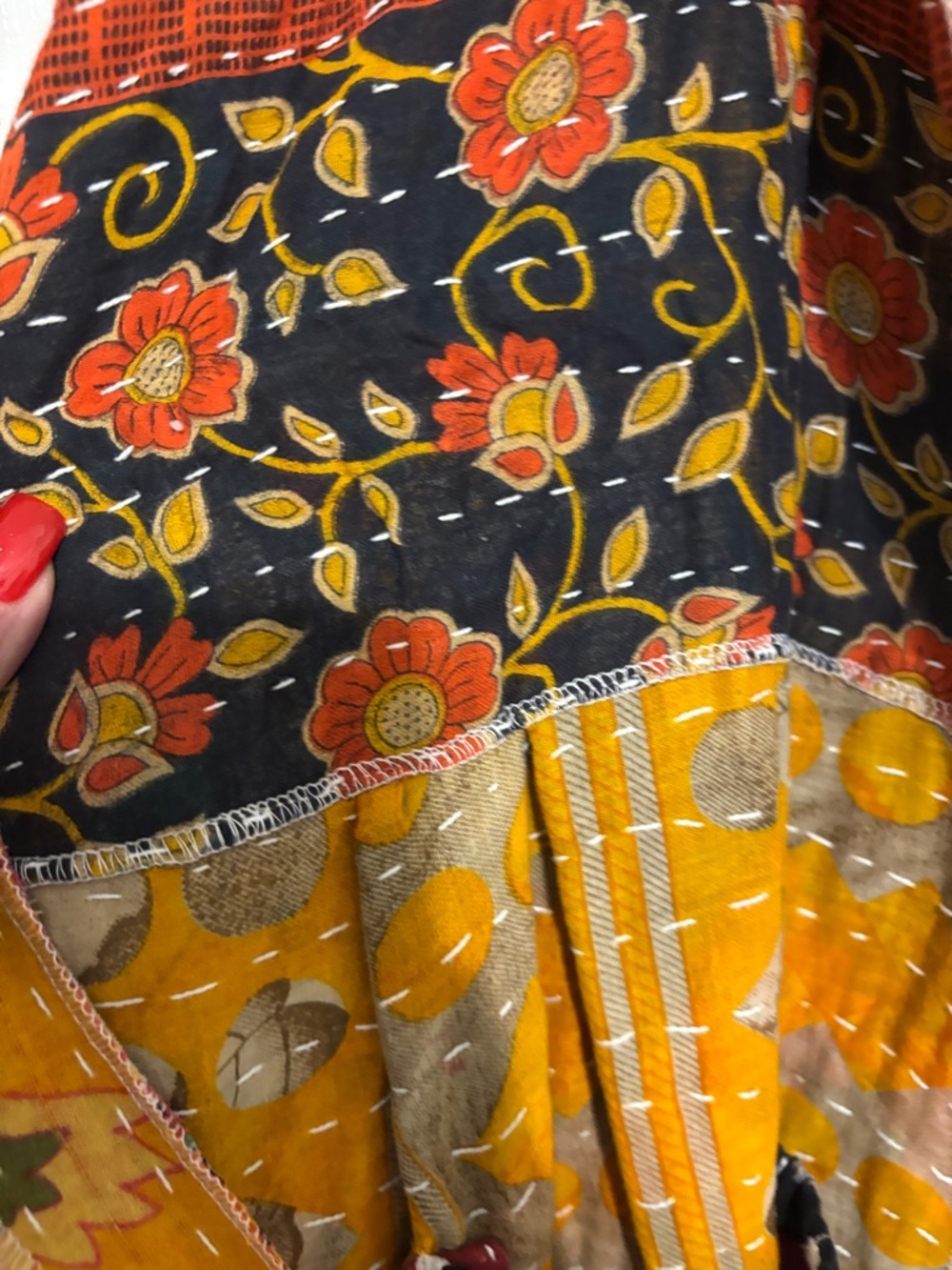 Patchwork Bohemian Sleeveless Dress in Mustard & Pink - Picture 2 of 7